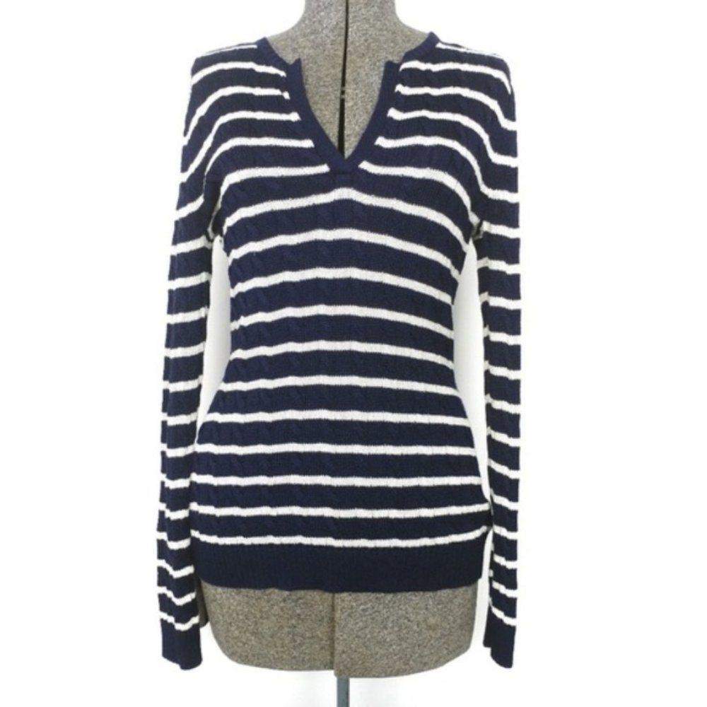 Lauren Ralph Lauren VNeck Sweater Striped Sz M D05
